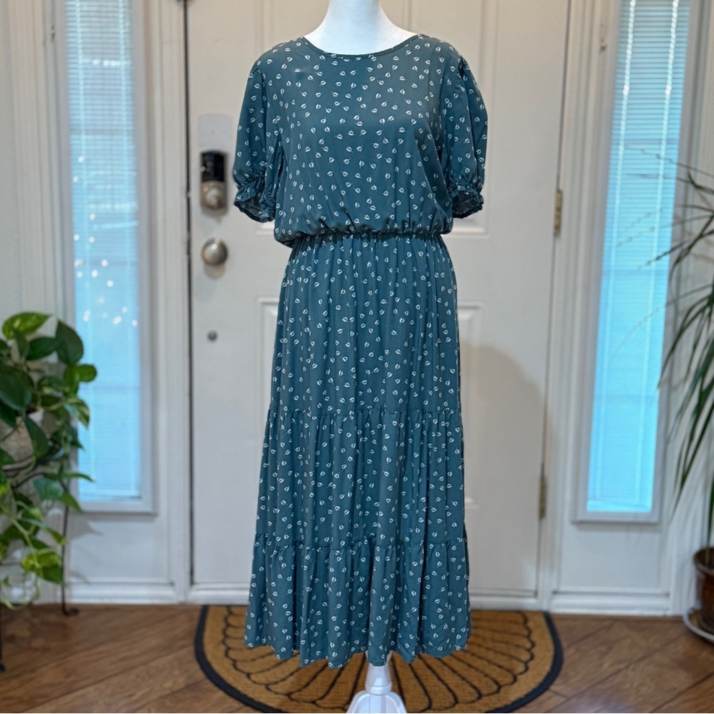 Grecerelle Blue Floral Boho Maxi Dress – Size Large